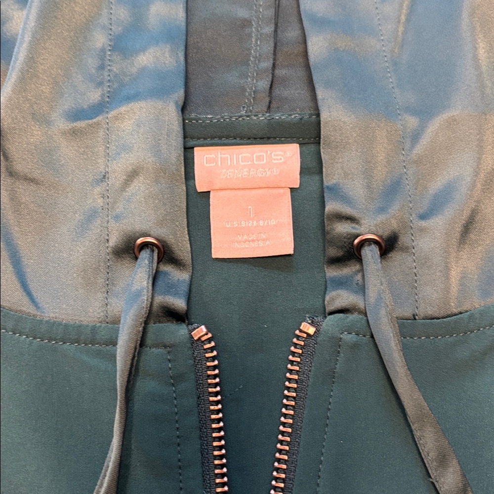 Chico's Deep Teal Zip-Front Hooded Jacket. Chico’s size 1 - Picture 3 of 5